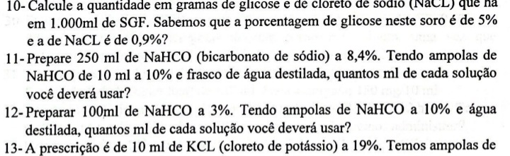 gramas de glicose e de cloreto de sódio NaCL que há em 1000ml de SGF