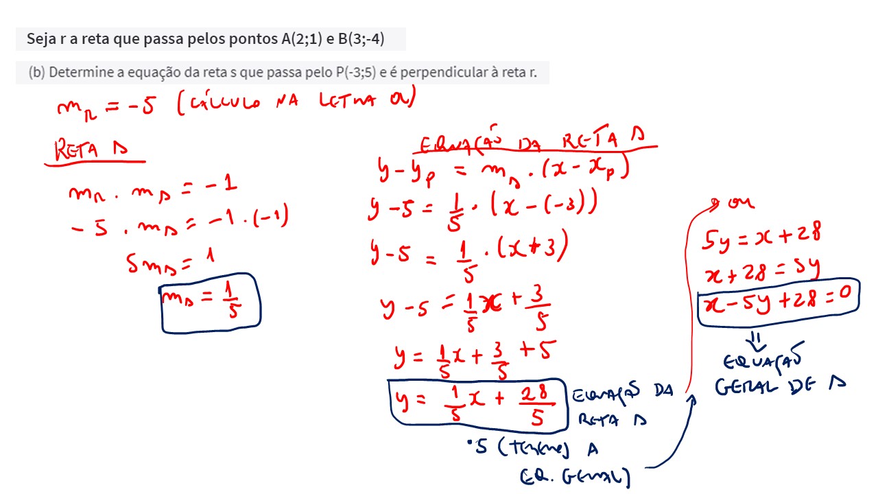 Seja r a reta que passa pelos pontos A(2;1) e B(3;-4) - Matemática