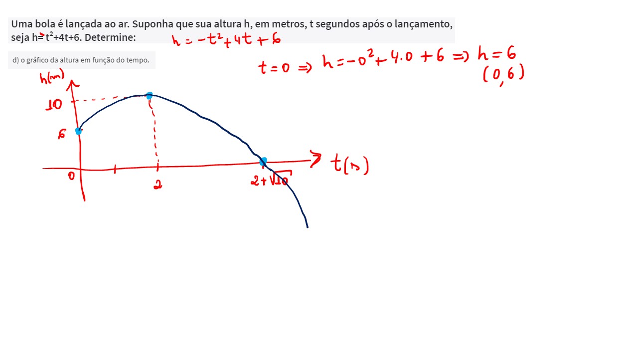 Uma Bola E Lancada Ao Ar Suponha Que Sua Altura H Em Metros T Segundos Apos O Lancamento Seja H T 4t 6 Determine Calculo I