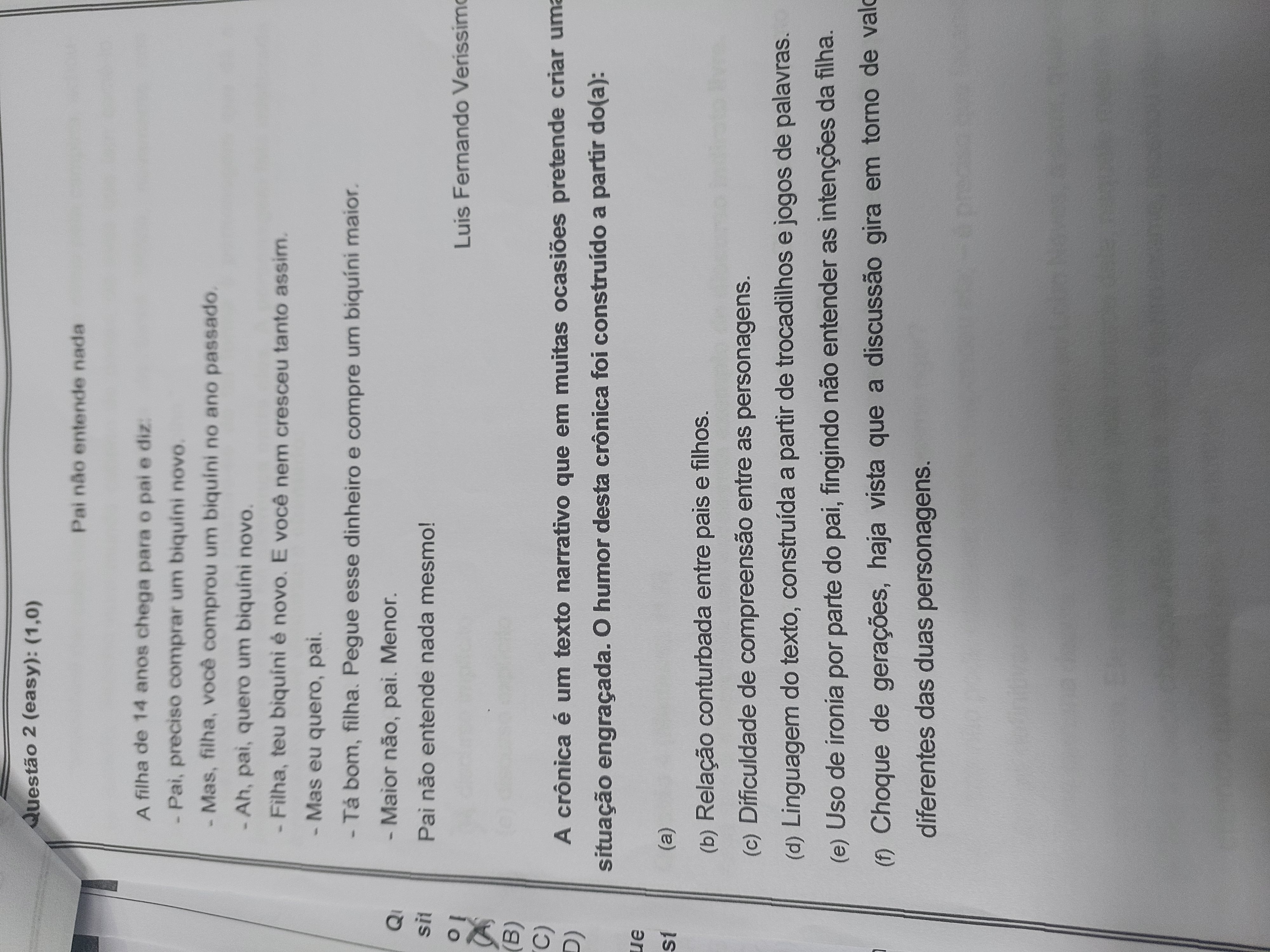 Perguntas referentes à análise da crônica de Luis Fernando Verissimo: 1. O  texto que acabamos de ler 