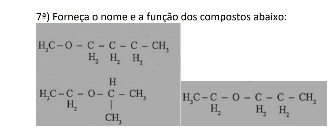 Forneça o nome e a função dos compostos abaixo!? - Química