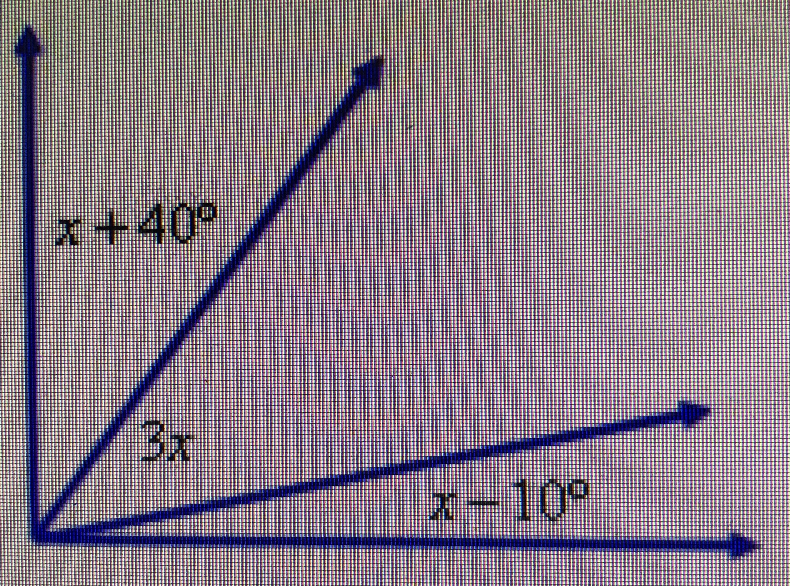 Calcule o valor de x na figura. (Dado que o ângulo total de figura é 90  graus) ? - Matemática