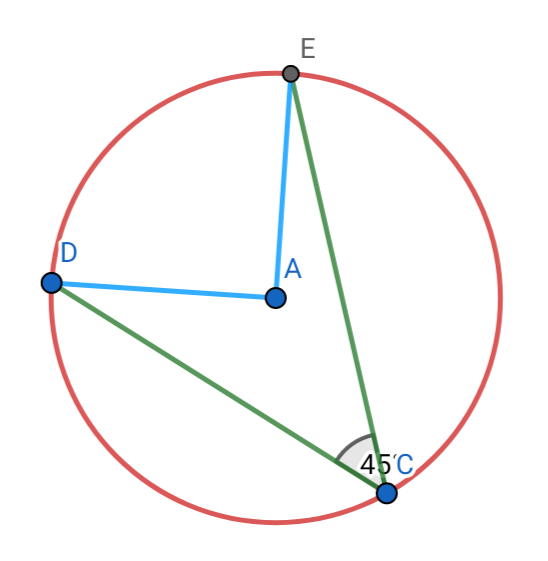 Aki tem Matemática. Qual a medida do ângulo central azul considerado o  ângulo de 45 graus? - Geometria Plana Elementar