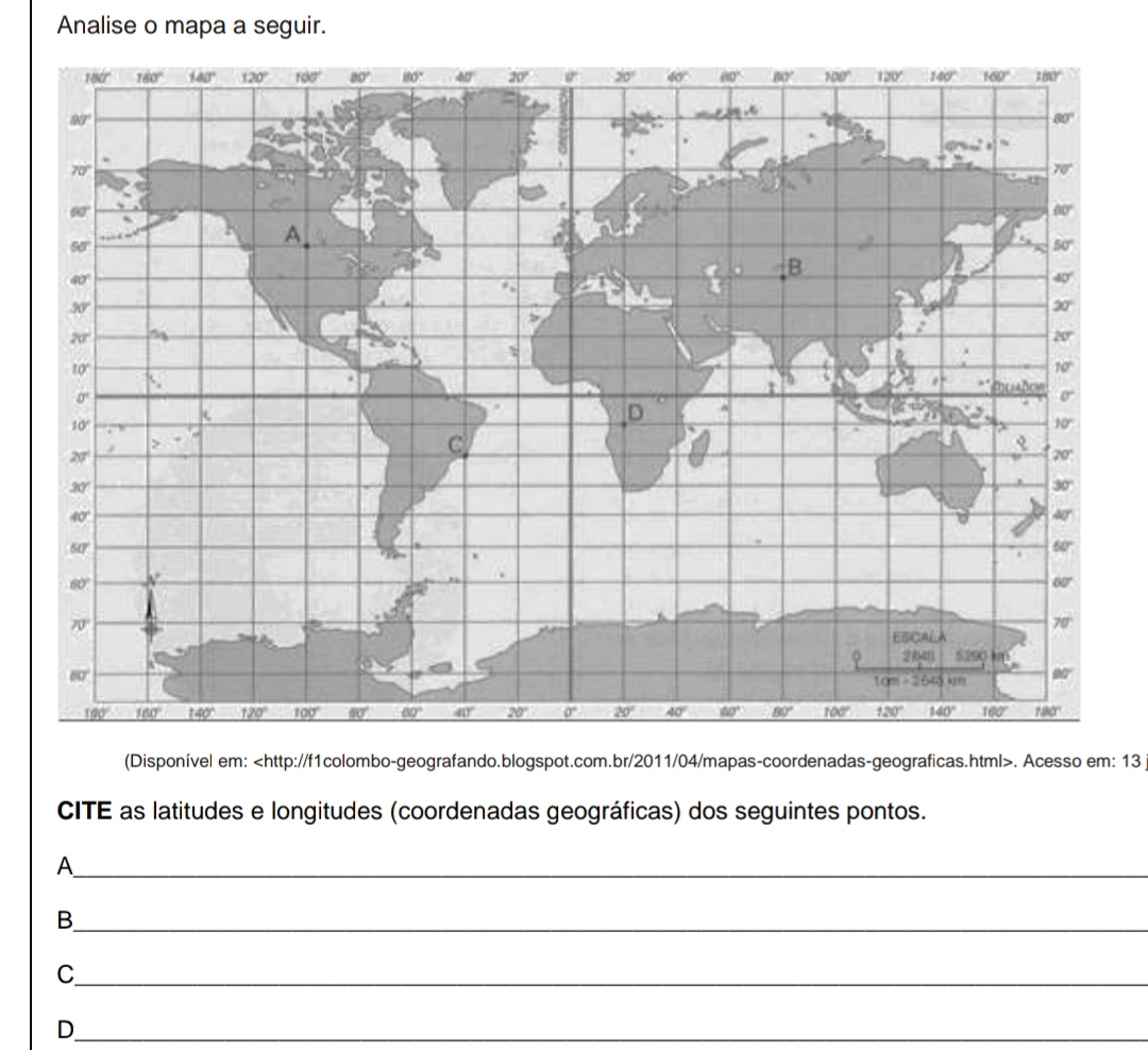 Analise O Mapa A Seguir Cite As Latitudes E Longitudes Coordenadas Geográficas Dos Seguintes 4775