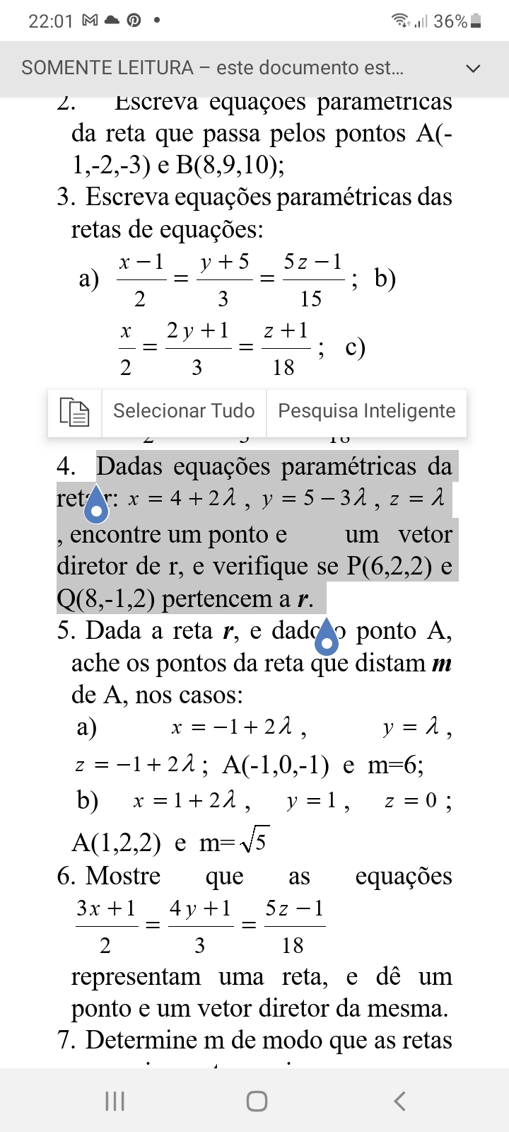 Dadas Equações Paramétricas Da Reta R: , , , Encontre Um Ponto E Um ...