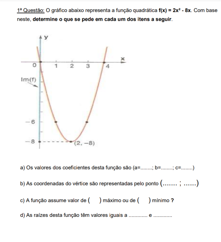 O Gráfico Abaixo Representa A Função Quadrática Questão 1 E 2 Com Base