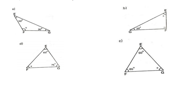 Qual o valor do ângulo x. Sabendo que a soma dos ângulos internos de um  triângulo é igual a 180° * X = 