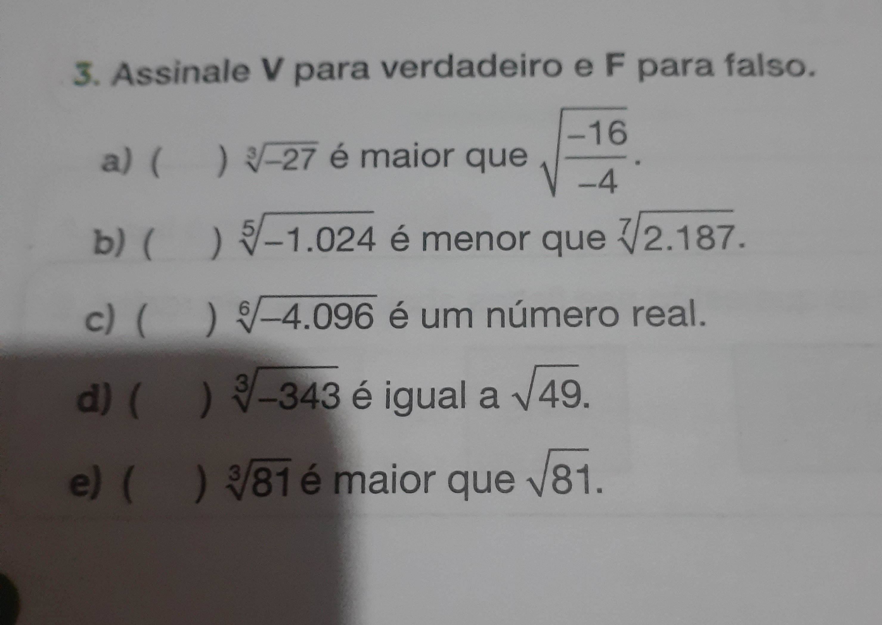 Assinale V Para Verdadeiro E F Para Falso Matemática